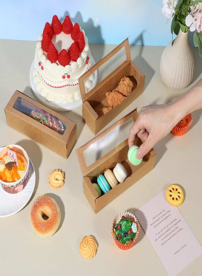 AojSup 100 Pcs Macaron Boxes with Window Bakery Boxes Long Rectangle Treat Containers for Cookies, Donuts, Pastry, Cookies, Chocolate Covered Strawberry, Brown - Image 4